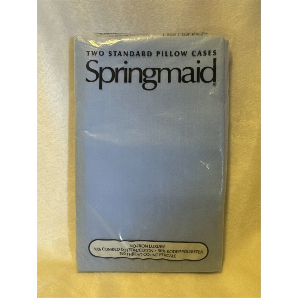 2 VTG Springmaid No-Iron Luxury Pillowcases ZCMI Blue NEW Springs Industries